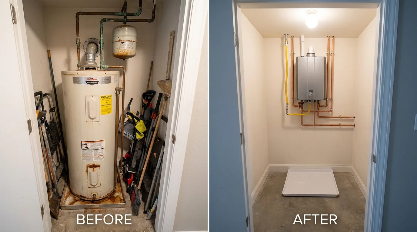 Tank water heater versus wall-mounted tankless unit comparison for Stevenson Ranch, CA homeowners