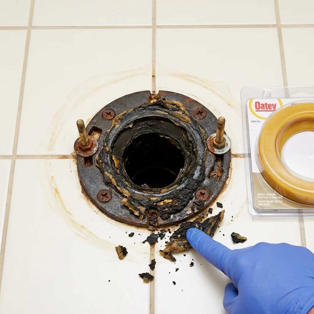 Failed wax ring showing water seepage at the base of a toilet in a Stevenson Ranch, CA home