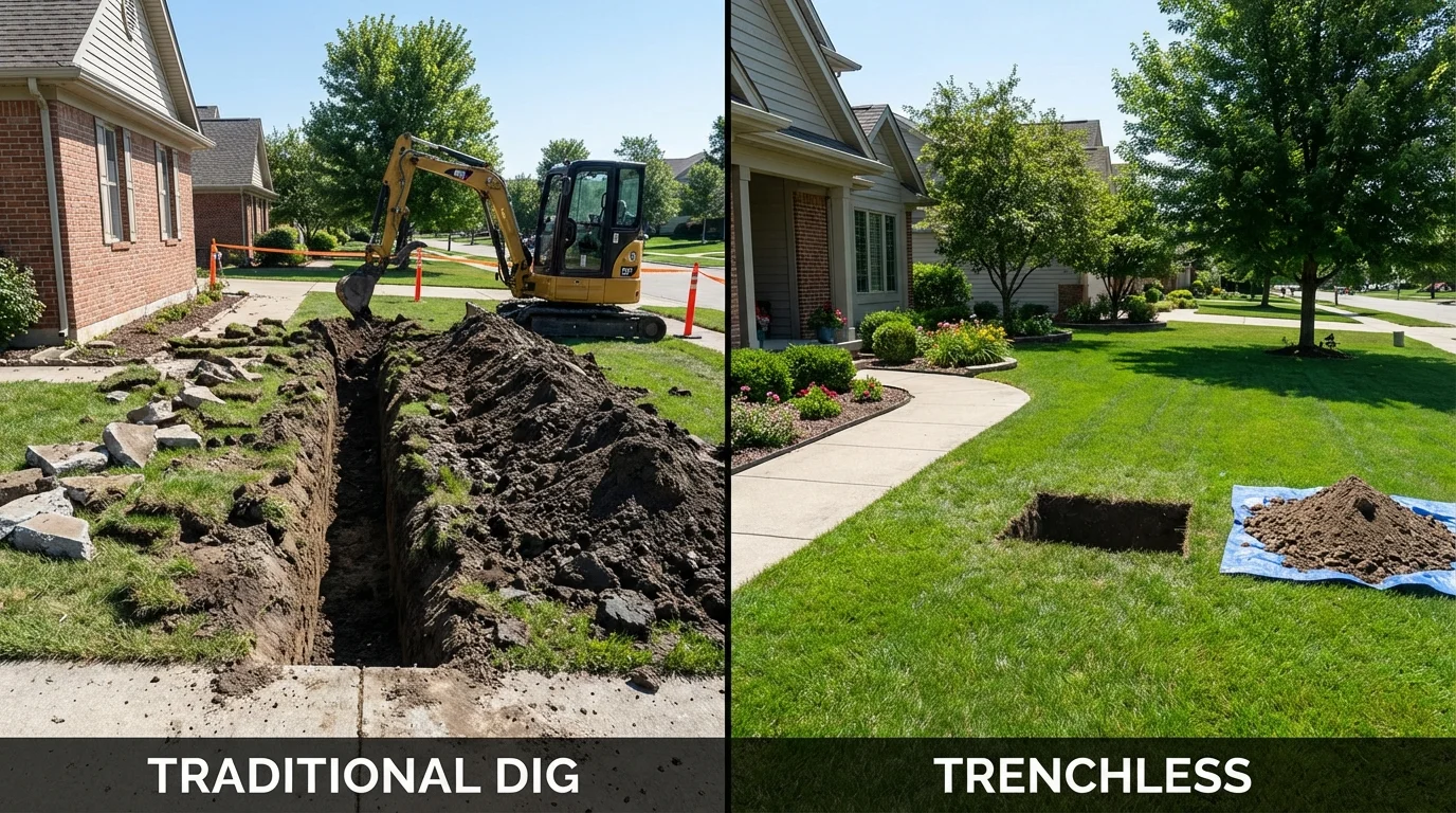 Trenchless sewer repair with minimal yard damage versus traditional excavation in Stevenson Ranch, CA